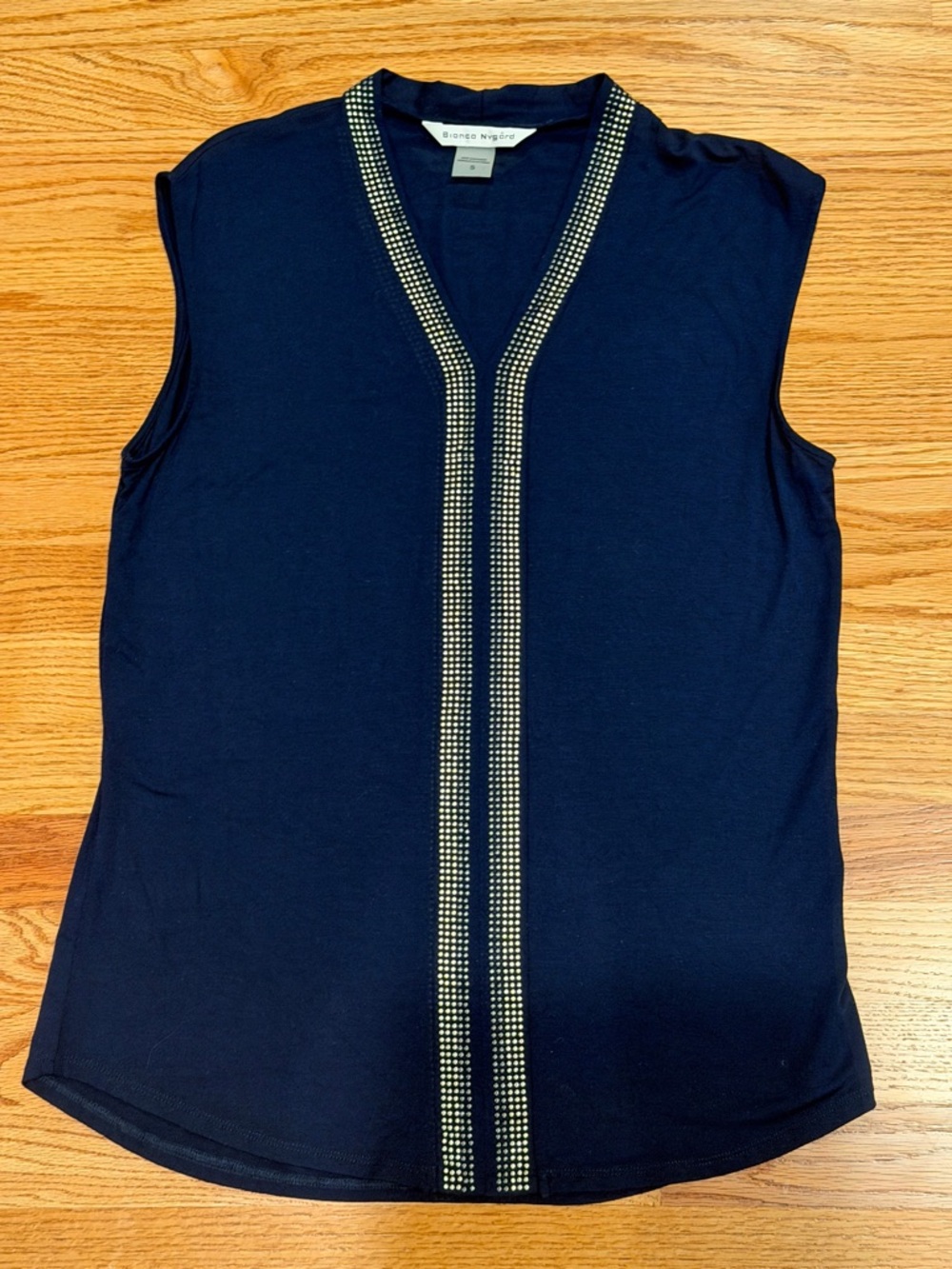 New Navy Sleeveless Top with Metallic Trim